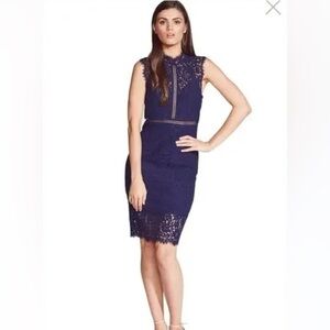 Bardot navy blue lace panel cocktail bridesmaid dress